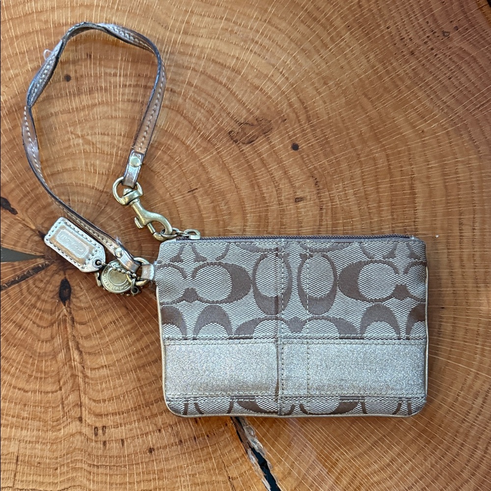 Coach Signature Beige Wristlet